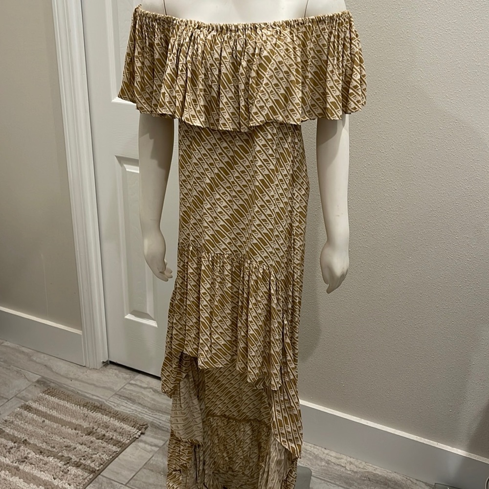 NWT MANAOLA HAUOLI LONG DRESS (high/low) KAMEHAMEHA VERT S/M TANNIN/MOONBEAM